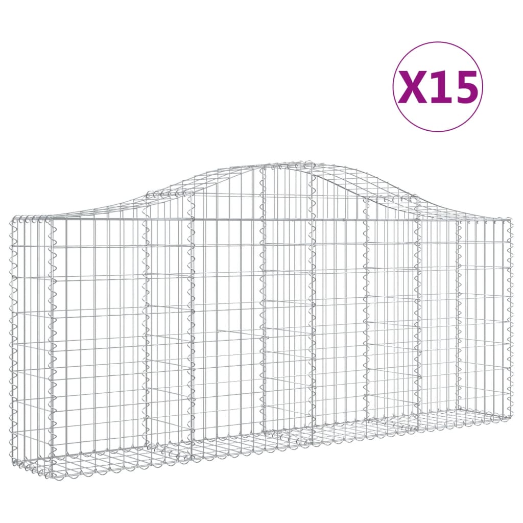 Arched Gabion Baskets 15 pcs 200x30x80/100 cm Galvanised Iron