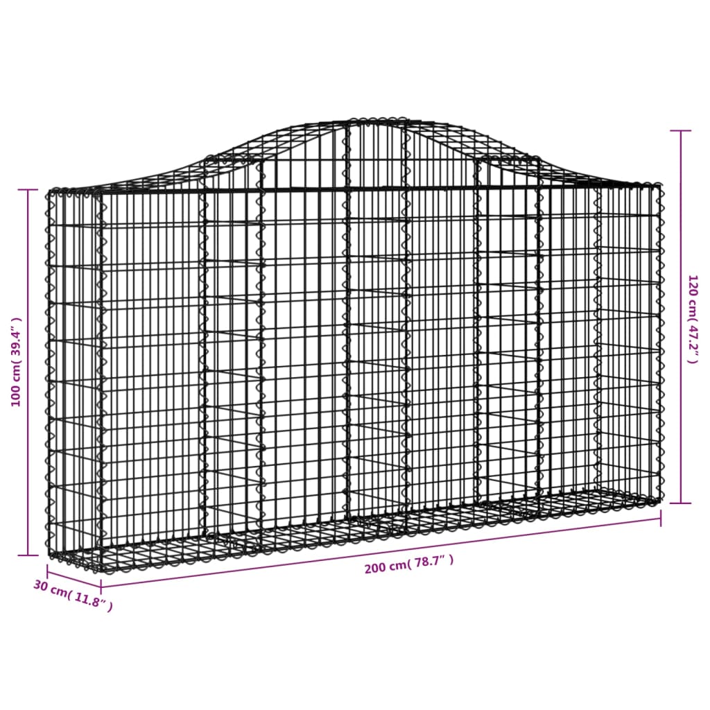 Arched Gabion Baskets 7 pcs 200x30x100/120 cm Galvanised Iron