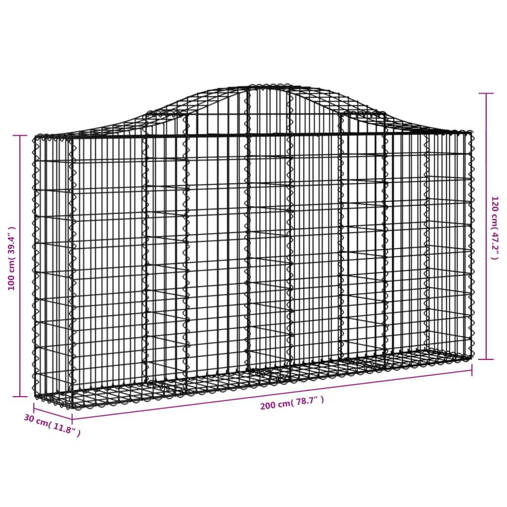 Arched Gabion Baskets 13 pcs 200x30x100/120 cm Galvanised Iron