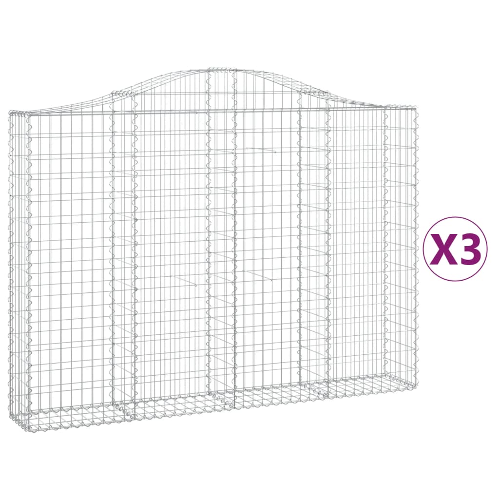 Arched Gabion Baskets 3 pcs 200x30x140/160 cm Galvanised Iron