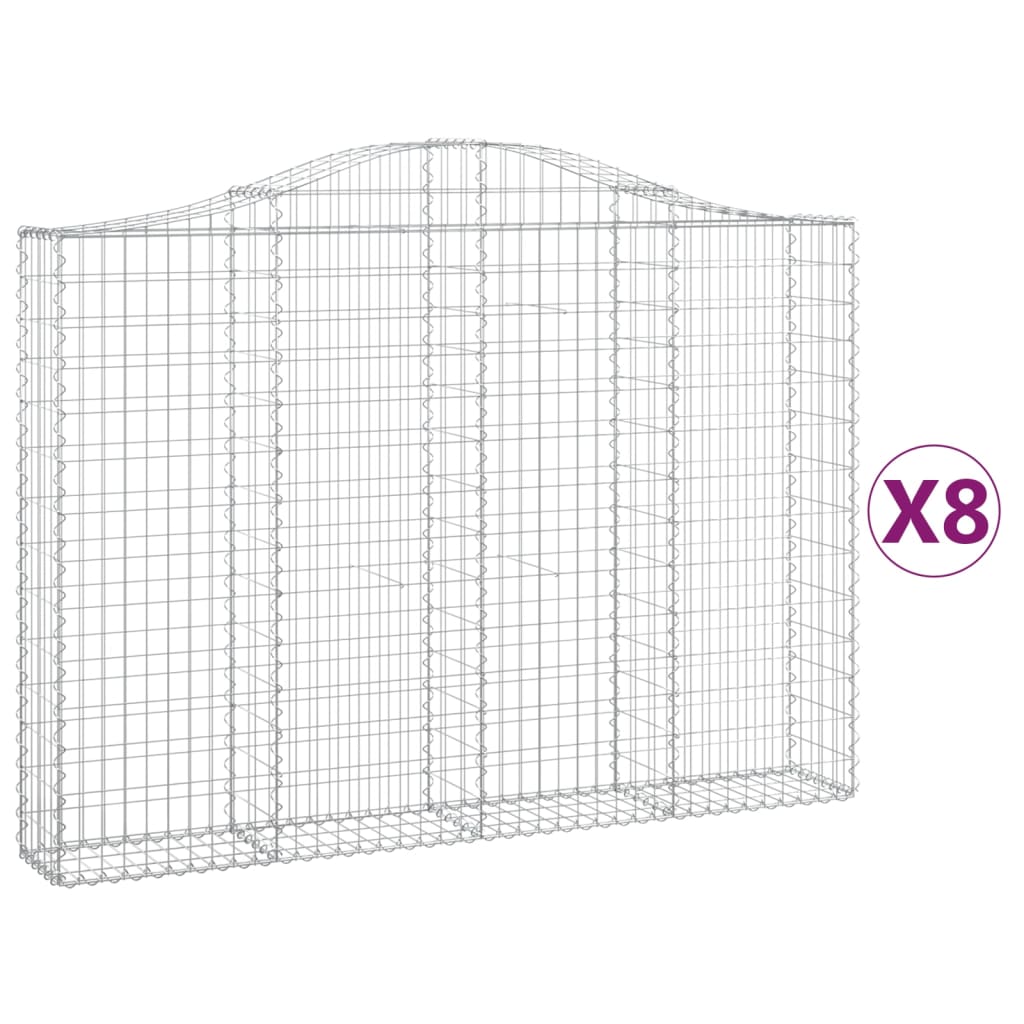 Arched Gabion Baskets 8 pcs 200x30x140/160 cm Galvanised Iron