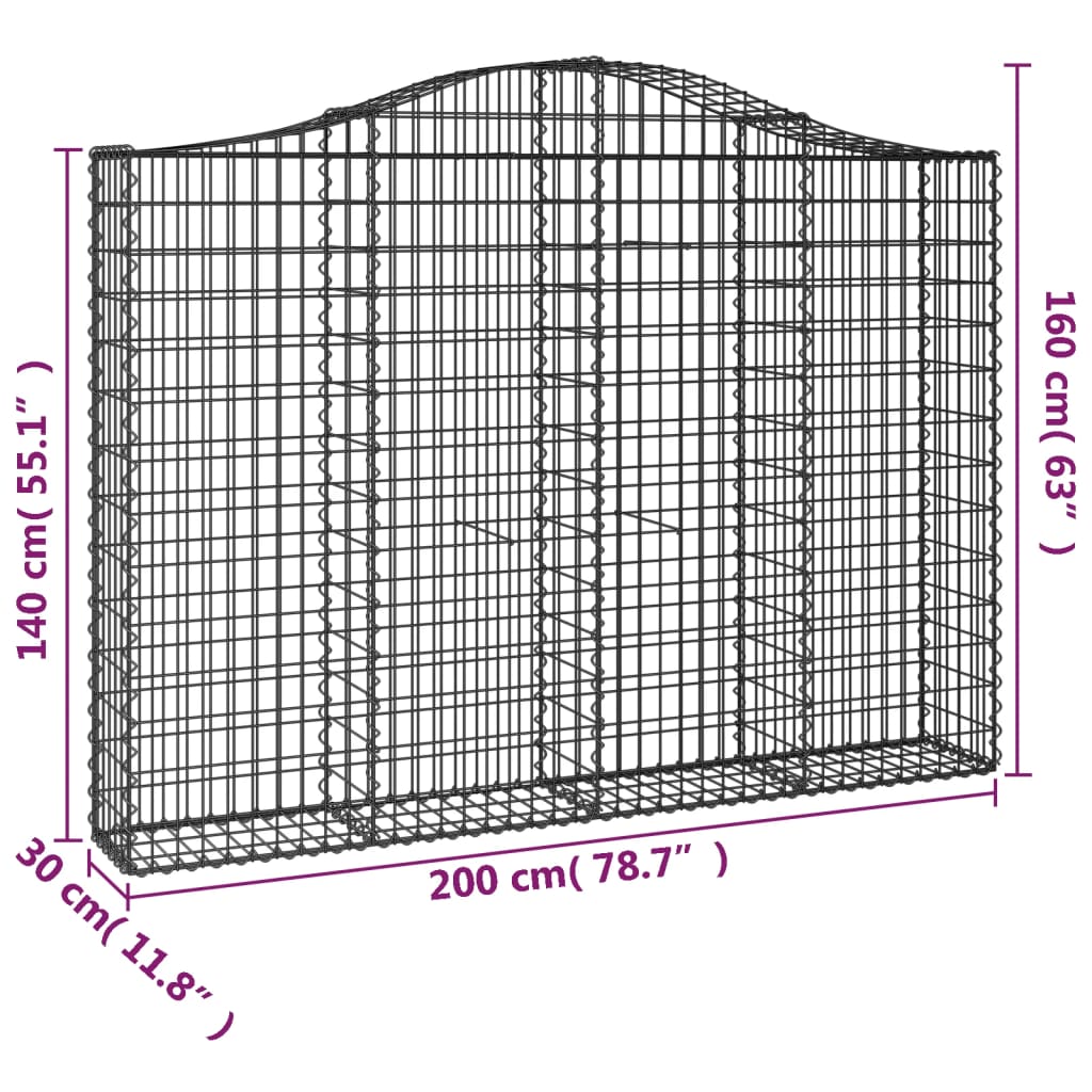 Arched Gabion Baskets 8 pcs 200x30x140/160 cm Galvanised Iron