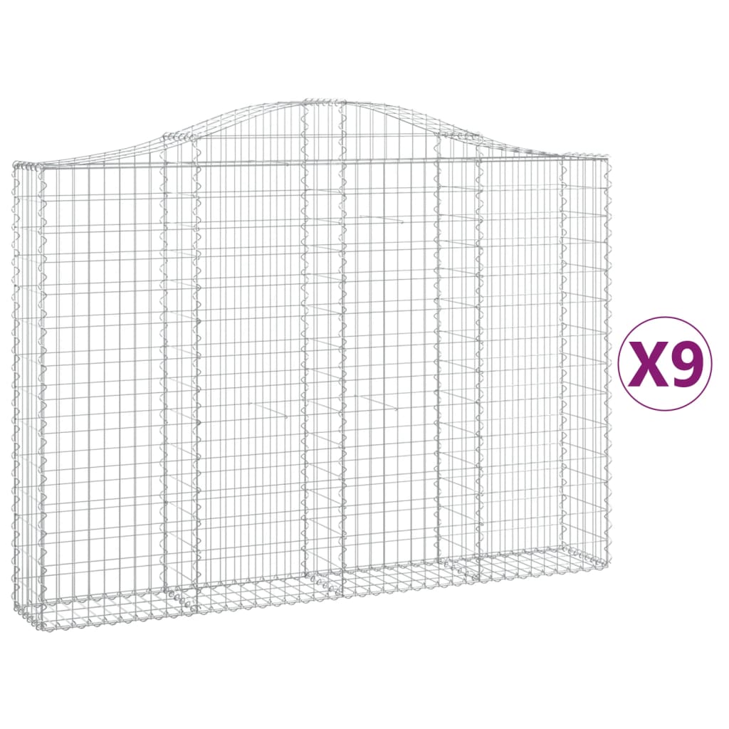 Arched Gabion Baskets 9 pcs 200x30x140/160 cm Galvanised Iron