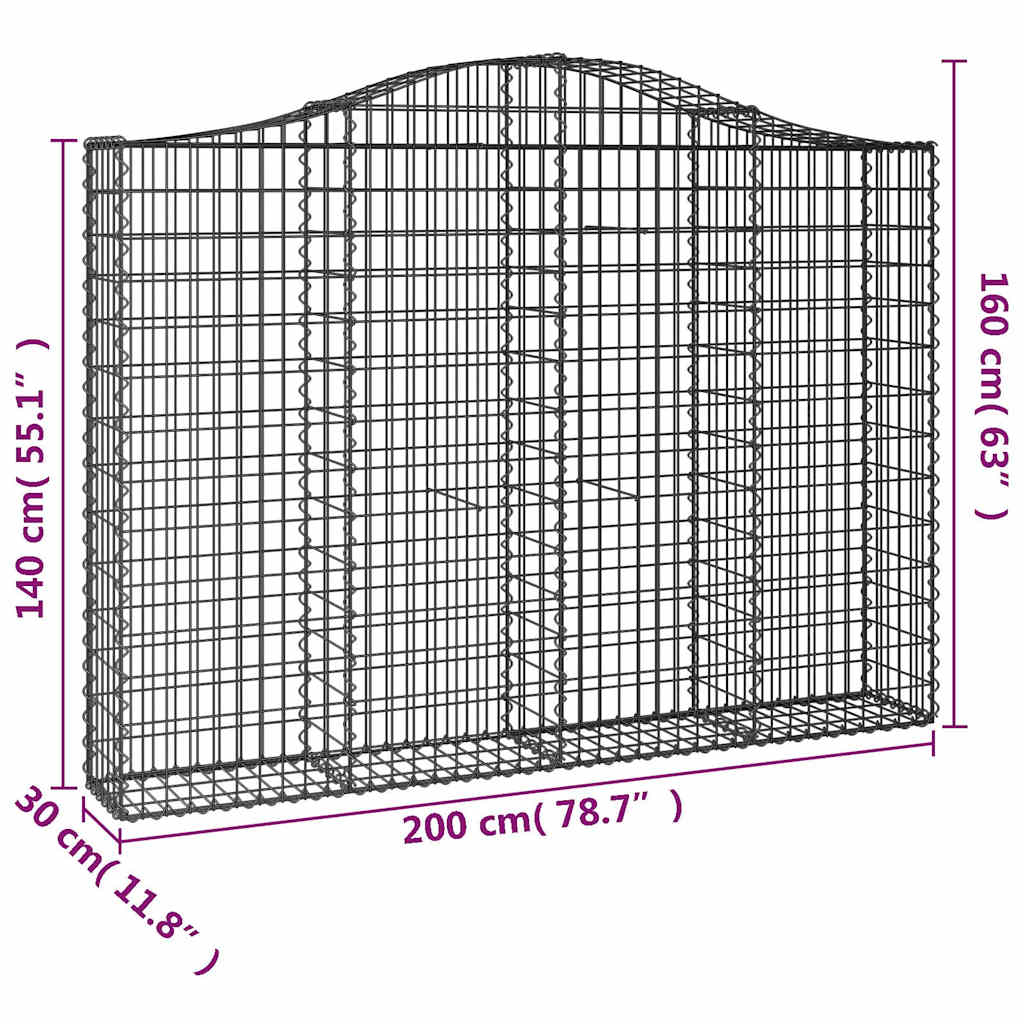 Arched Gabion Baskets 9 pcs 200x30x140/160 cm Galvanised Iron