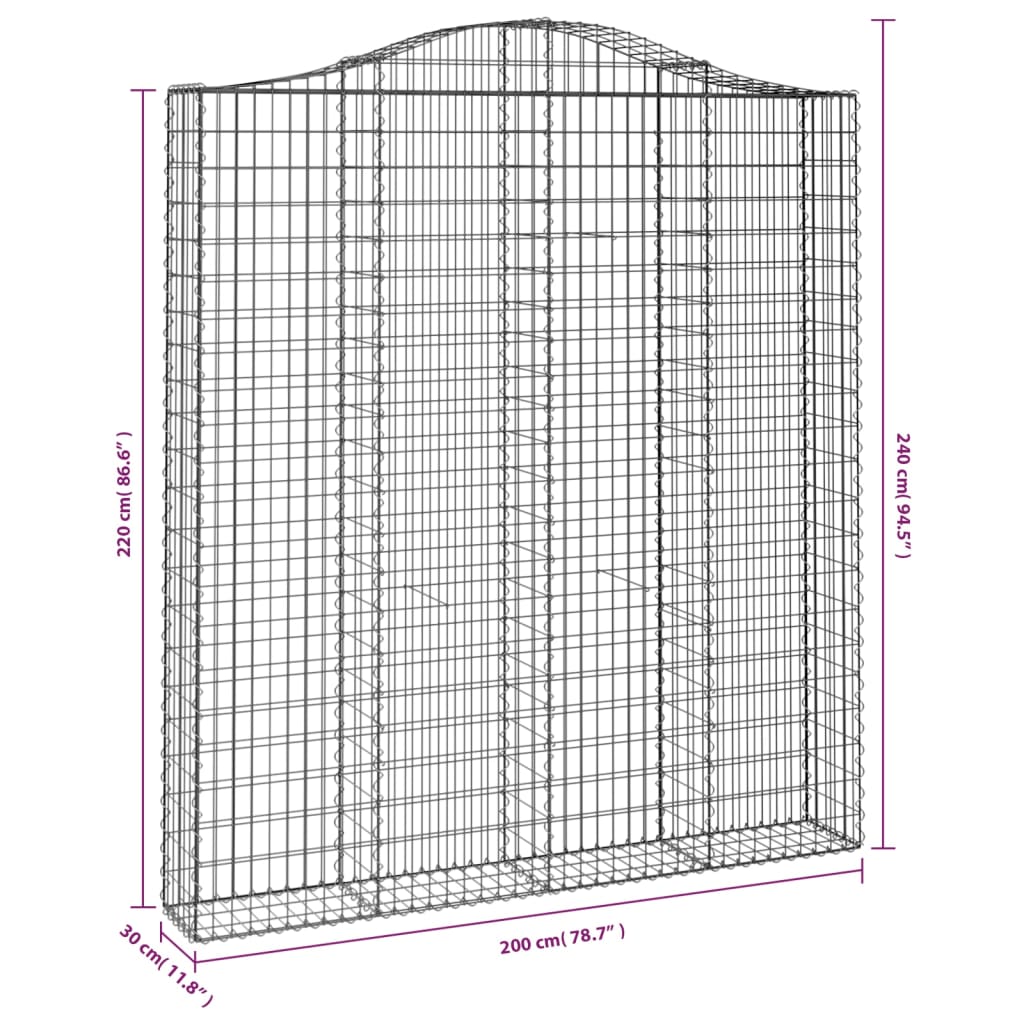 Arched Gabion Baskets 3 pcs 200x30x220/240 cm Galvanised Iron