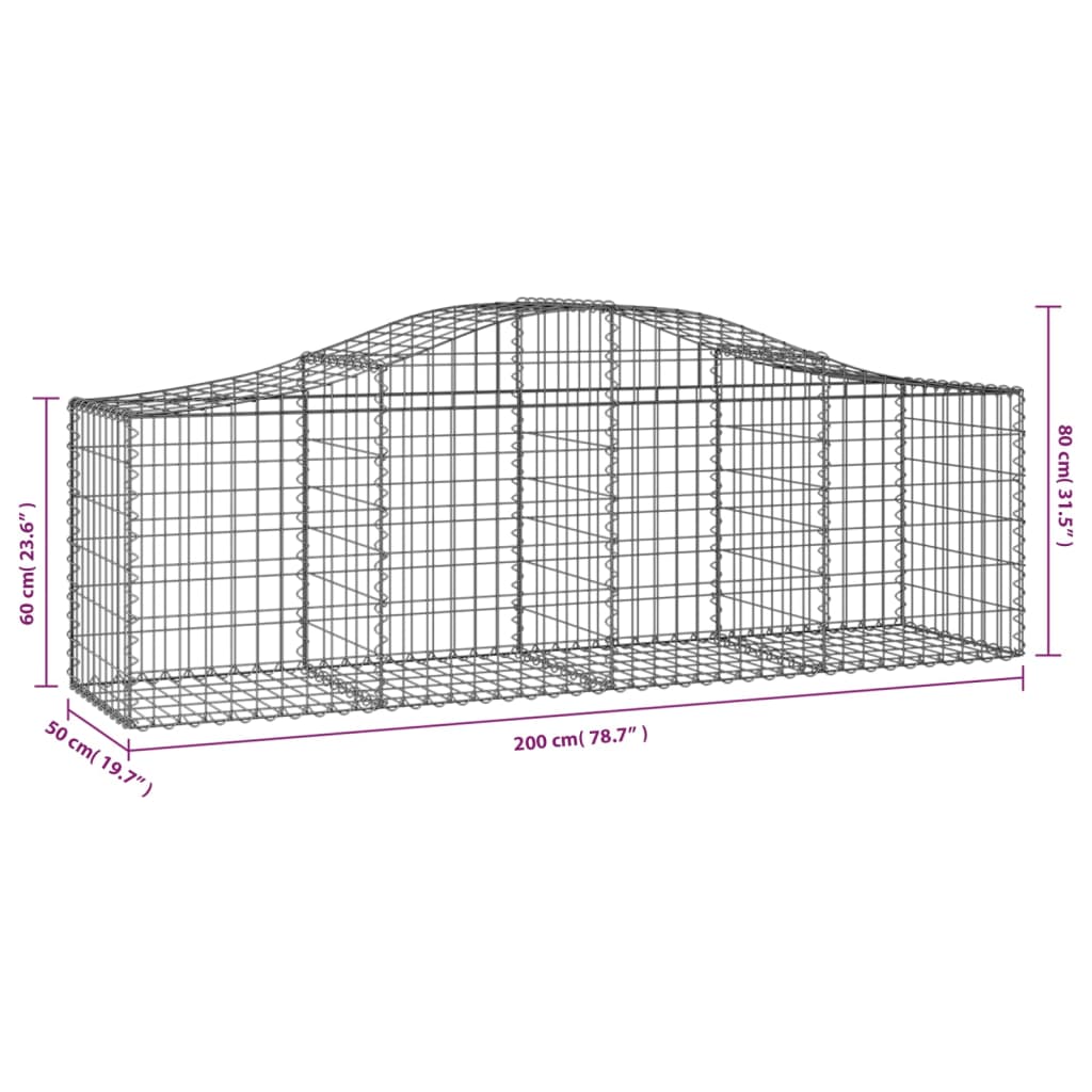Arched Gabion Baskets 15 pcs 200x50x60/80 cm Galvanised Iron