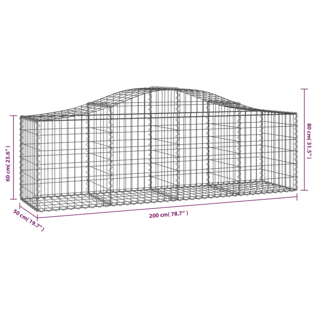 Arched Gabion Baskets 25 pcs 200x50x60/80 cm Galvanised Iron