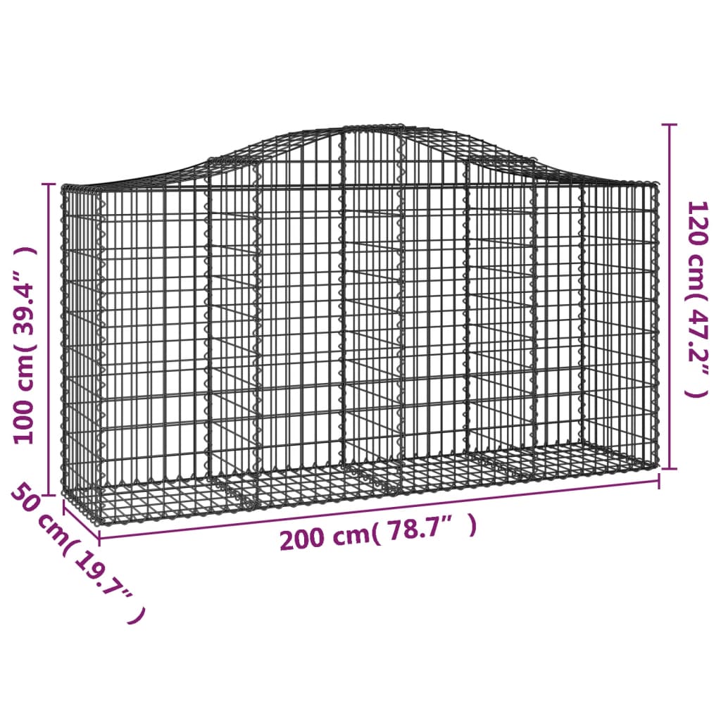 Arched Gabion Baskets 14 pcs 200x50x100/120 cm Galvanised Iron
