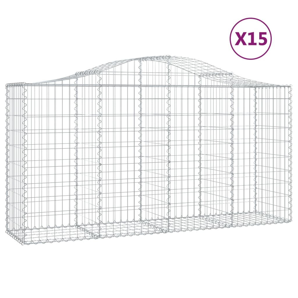 Arched Gabion Baskets 15 pcs 200x50x100/120 cm Galvanised Iron