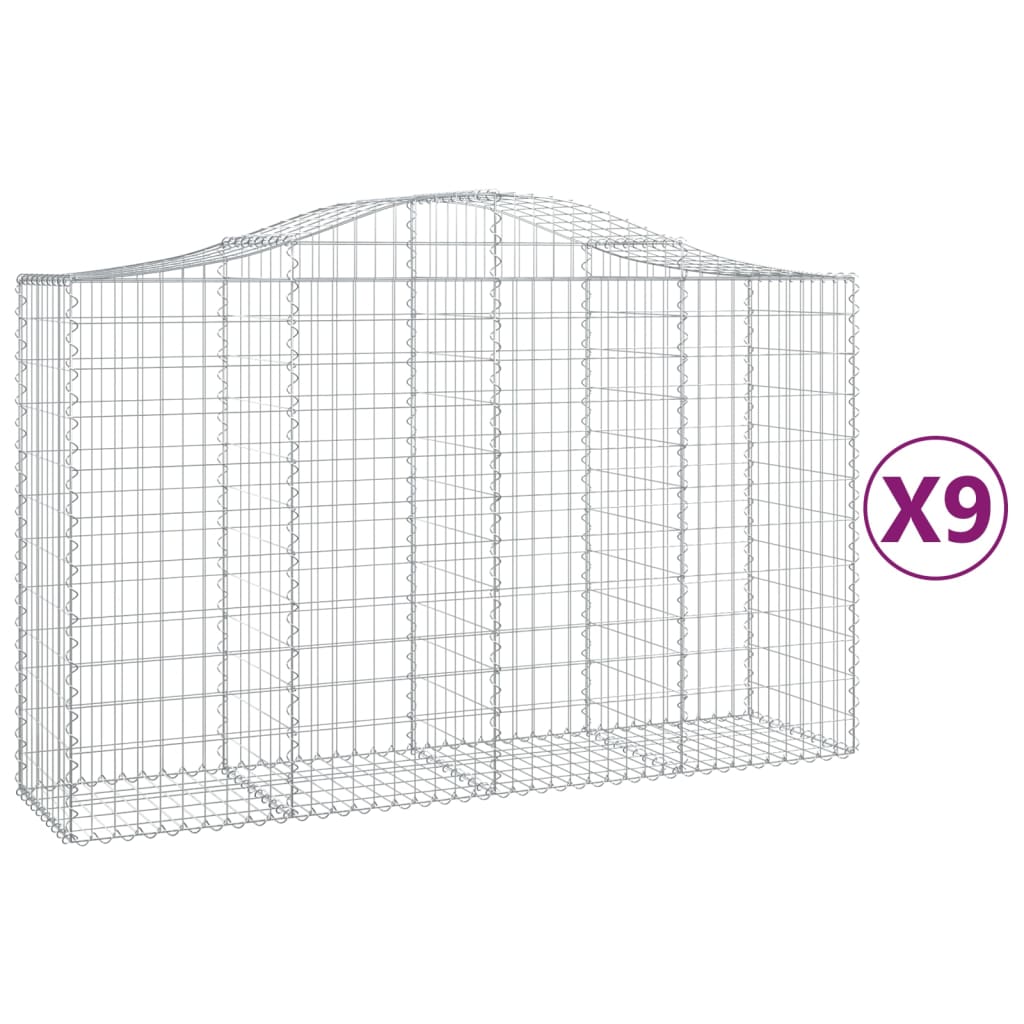 Arched Gabion Baskets 9 pcs 200x50x120/140 cm Galvanised Iron