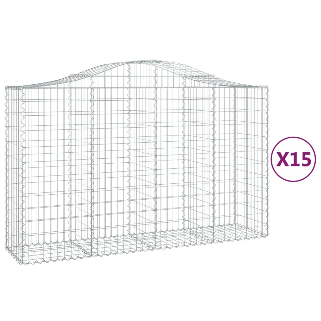 Arched Gabion Baskets 15 pcs 200x50x120/140 cm Galvanised Iron