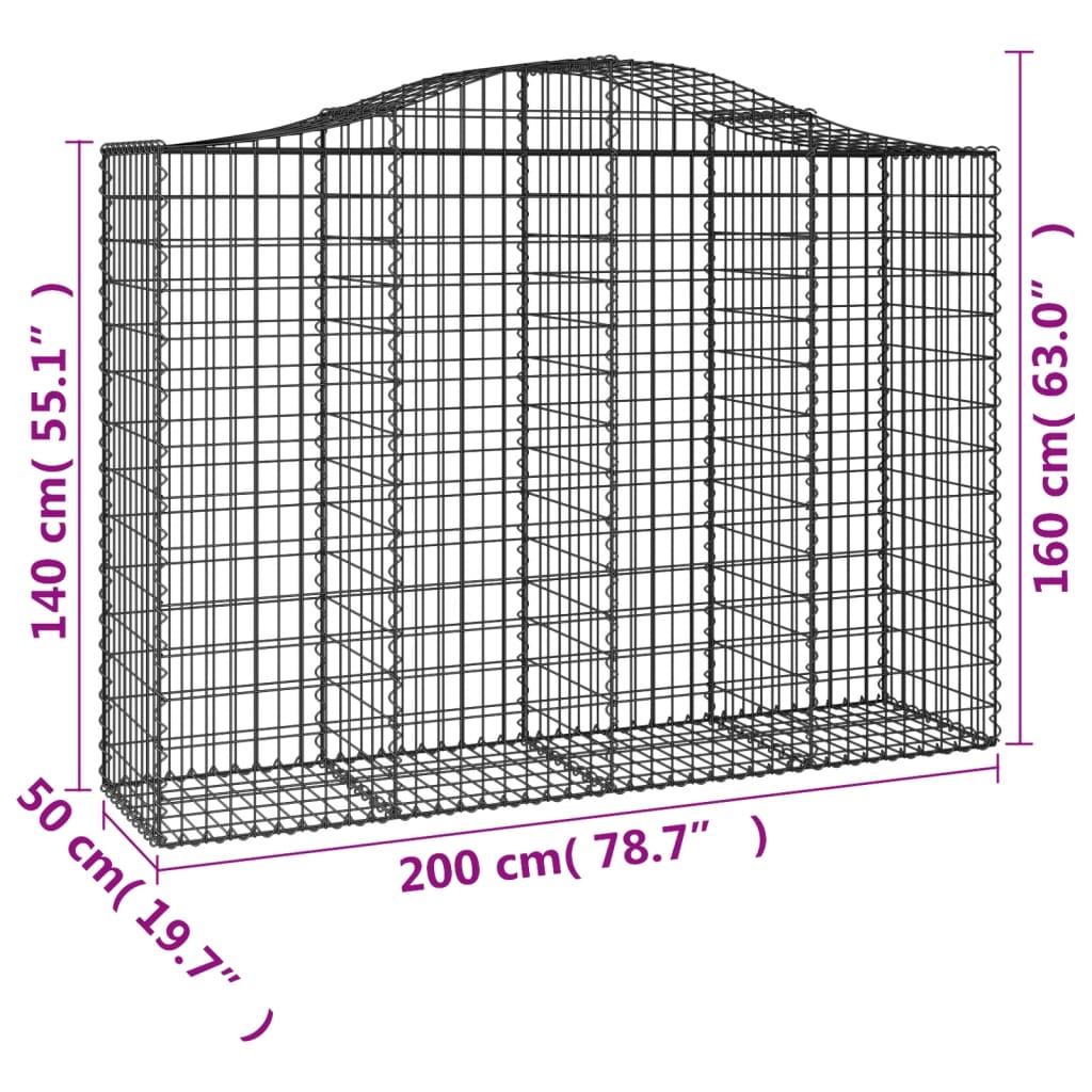 Arched Gabion Baskets 9 pcs 200x50x140/160 cm Galvanised Iron
