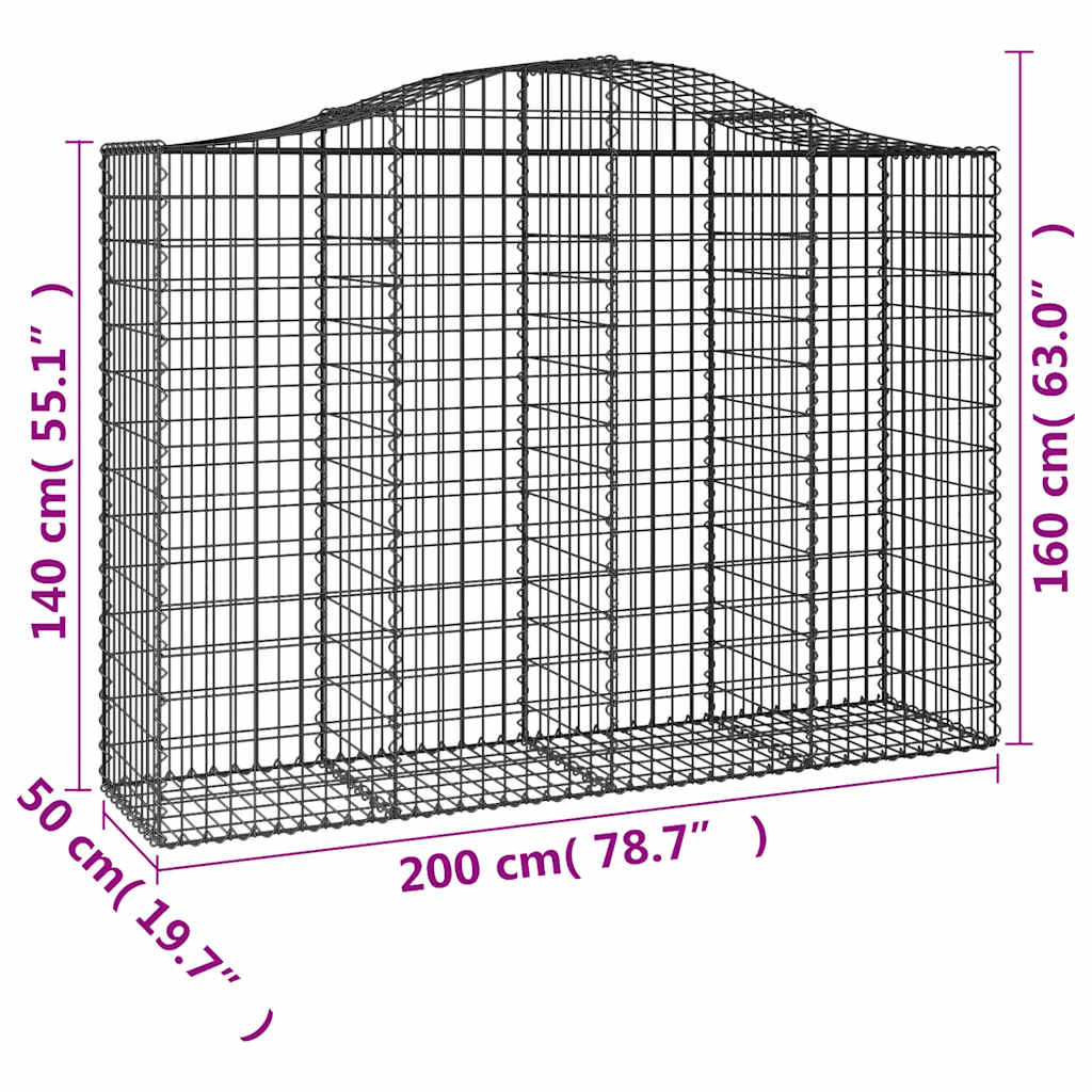 Arched Gabion Baskets 12 pcs 200x50x140/160 cm Galvanised Iron