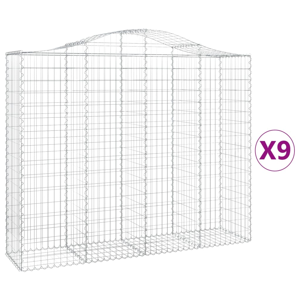 Arched Gabion Baskets 9 pcs 200x50x160/180 cm Galvanised Iron