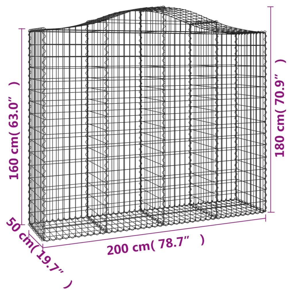 Arched Gabion Baskets 9 pcs 200x50x160/180 cm Galvanised Iron