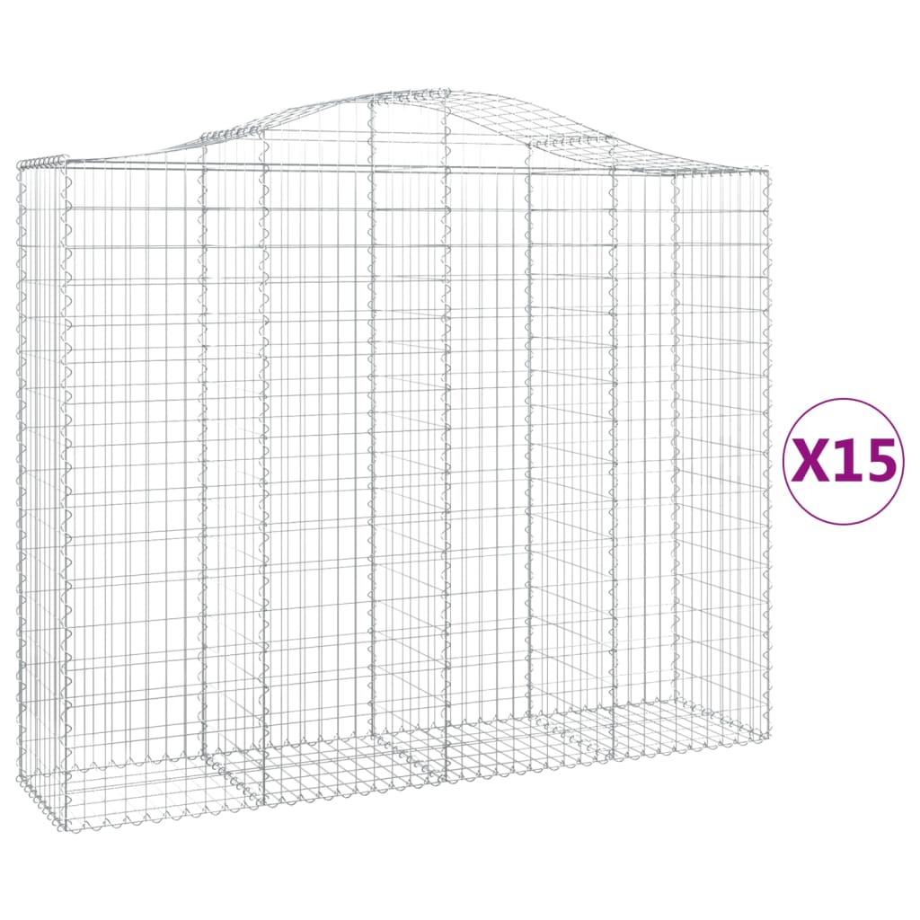 Arched Gabion Baskets 15 pcs 200x50x160/180 cm Galvanised Iron