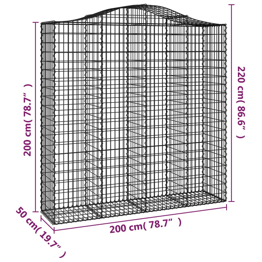 Arched Gabion Baskets 8 pcs 200x50x200/220 cm Galvanised Iron