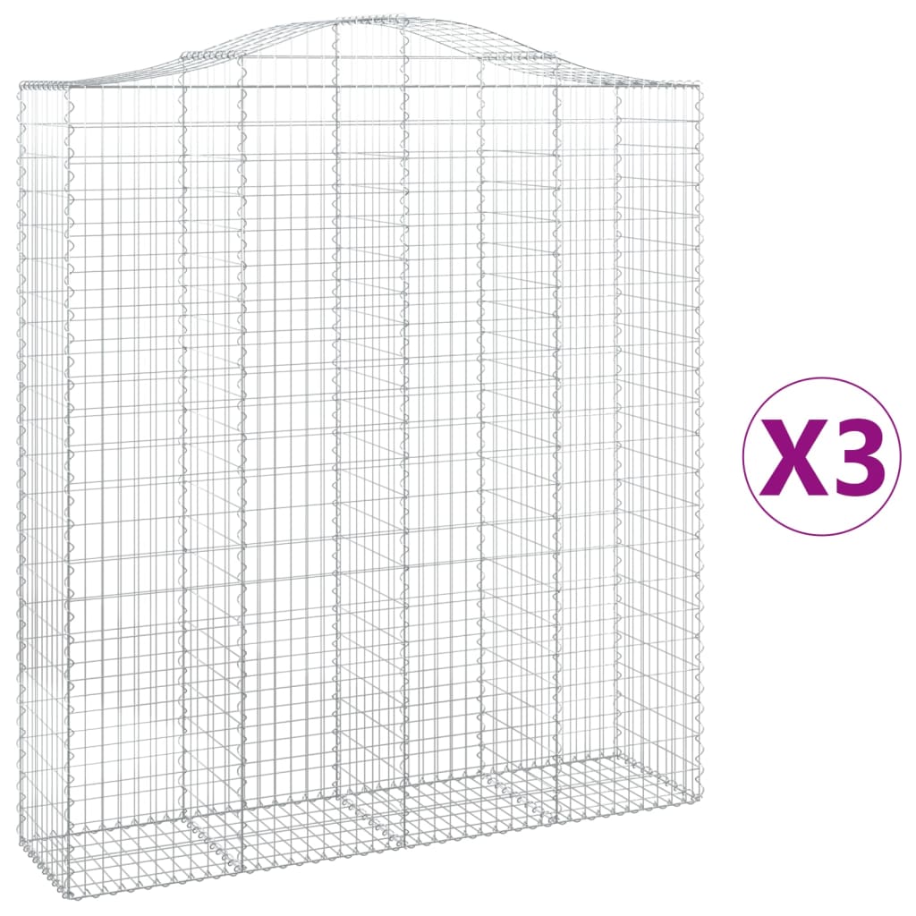 Arched Gabion Baskets 3 pcs 200x50x220/240 cm Galvanised Iron