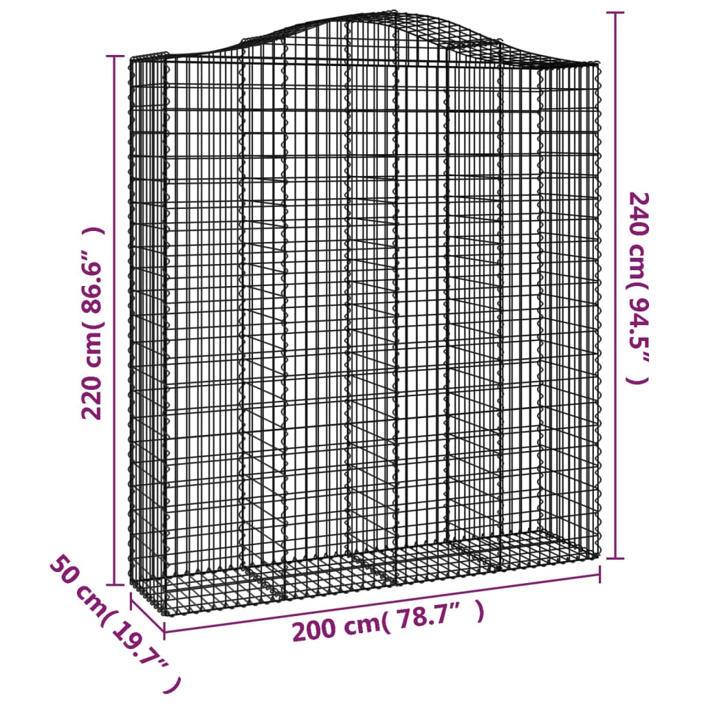 Arched Gabion Baskets 7 pcs 200x50x220/240 cm Galvanised Iron