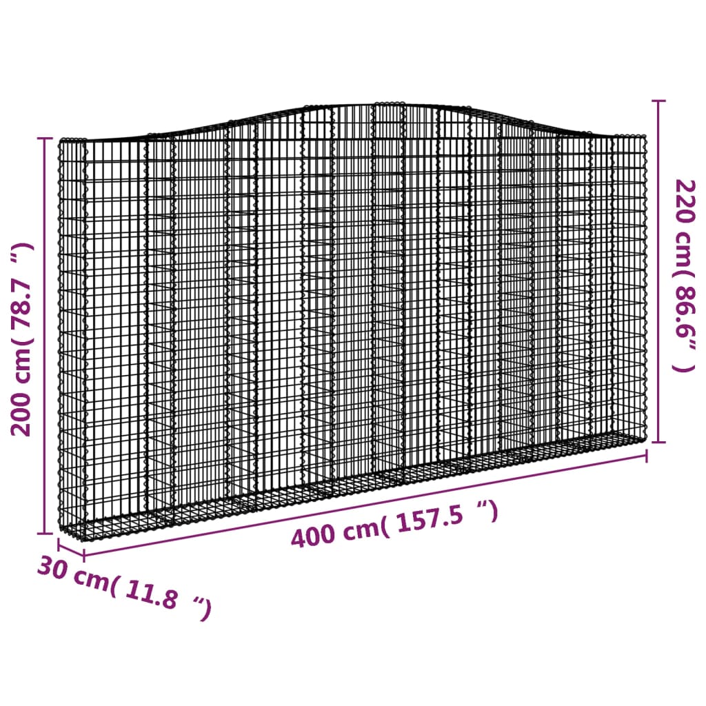 Arched Gabion Baskets 2 pcs 400x30x200/220 cm Galvanised Iron