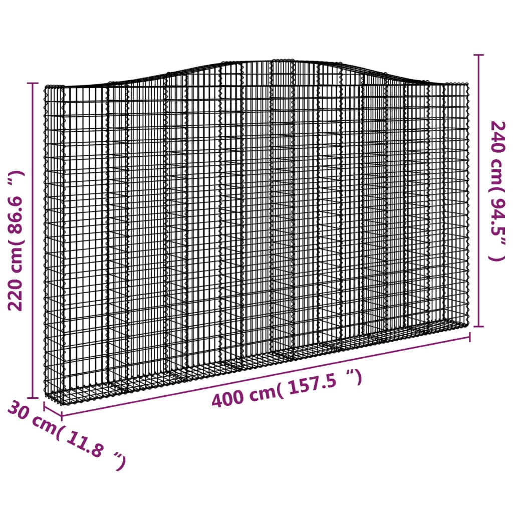 Arched Gabion Baskets 6 pcs 400x30x220/240 cm Galvanised Iron