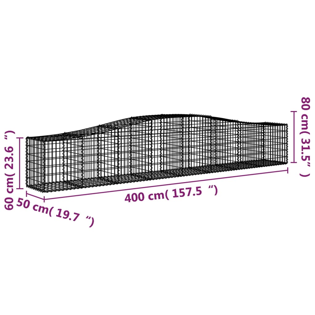Arched Gabion Baskets 10 pcs 400x50x60/80 cm Galvanised Iron