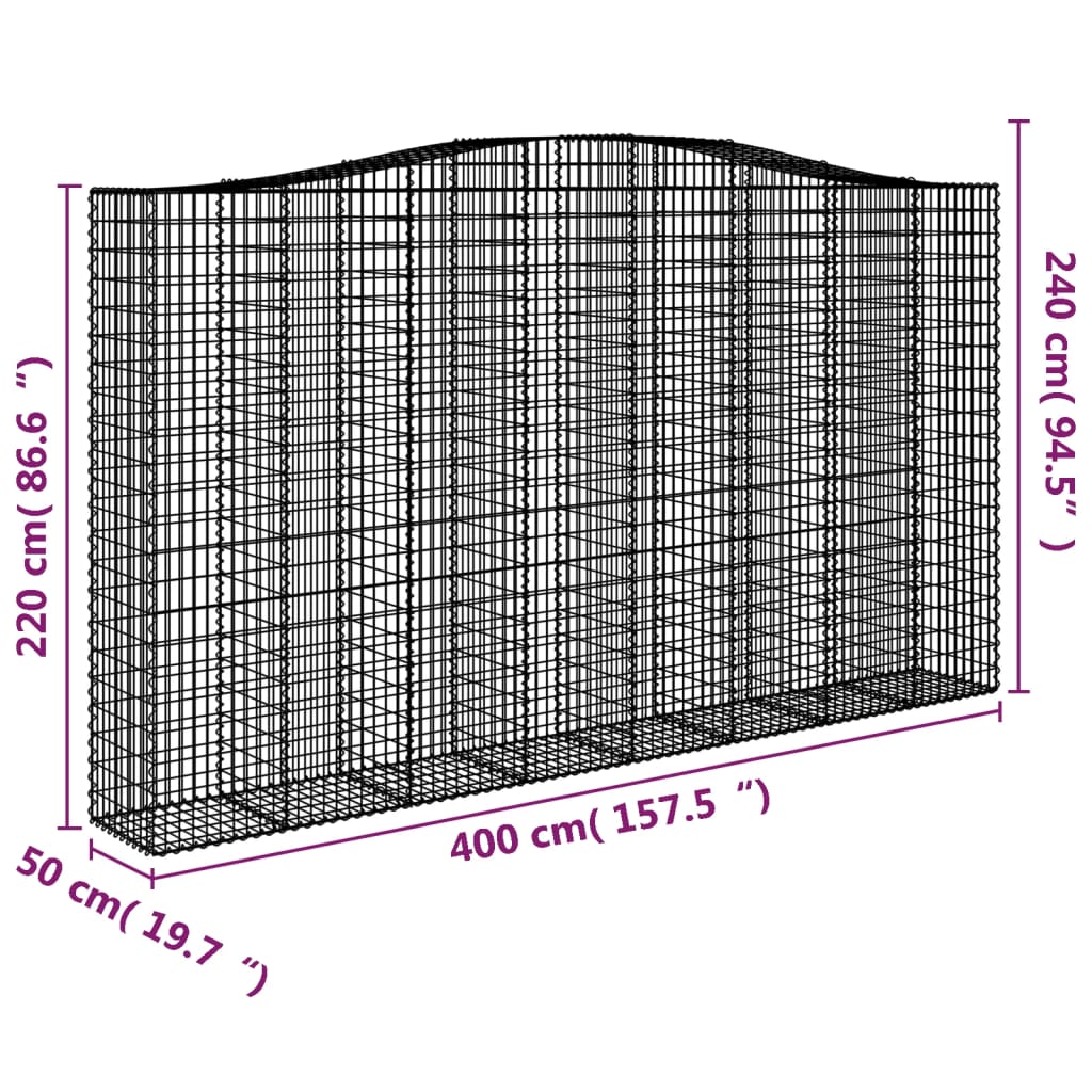 Arched Gabion Baskets 2 pcs 400x50x220/240 cm Galvanised Iron