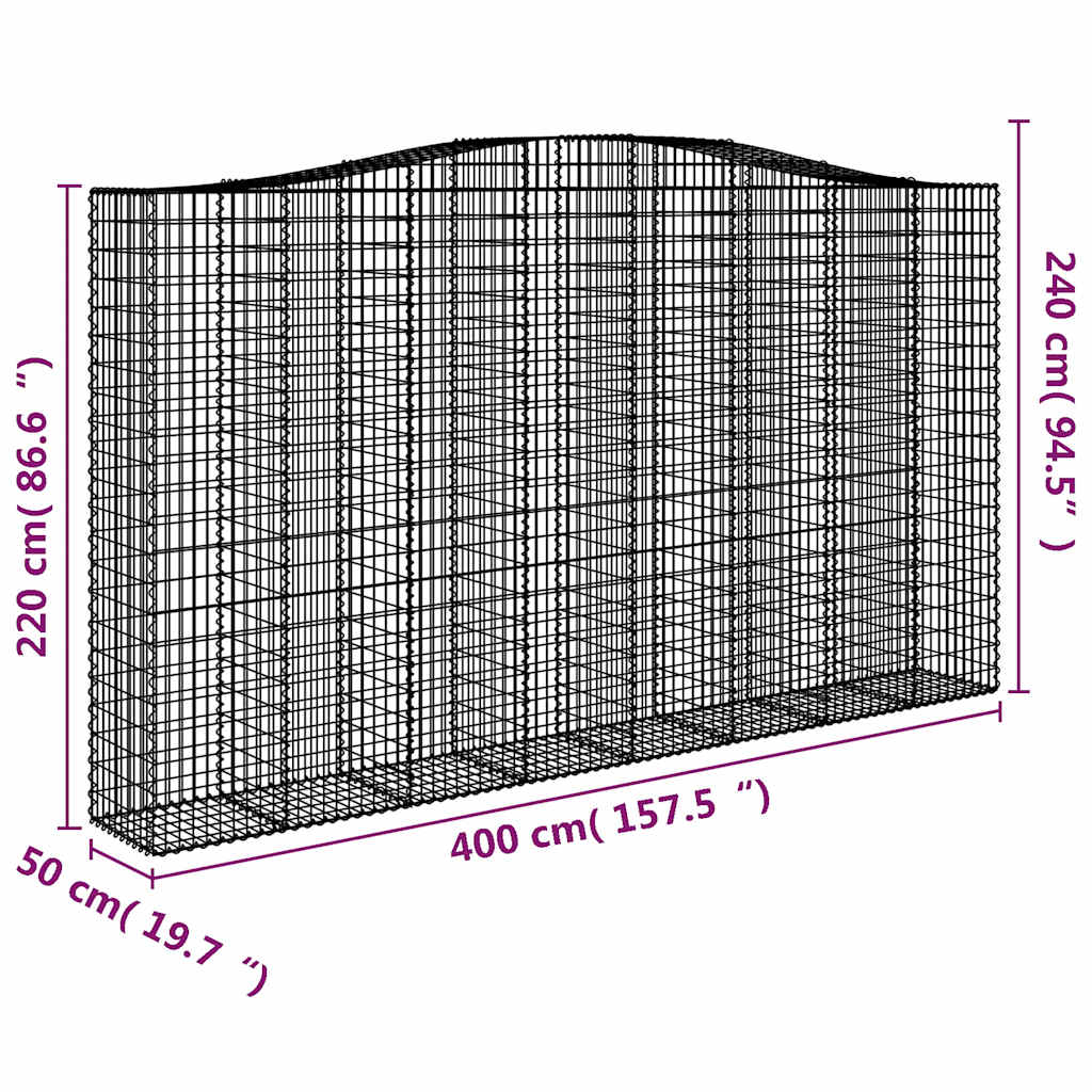 Arched Gabion Baskets 6 pcs 400x50x220/240 cm Galvanised Iron