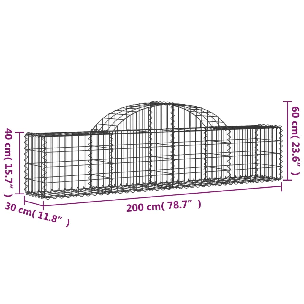 Arched Gabion Baskets 20 pcs 200x30x40/60 cm Galvanised Iron