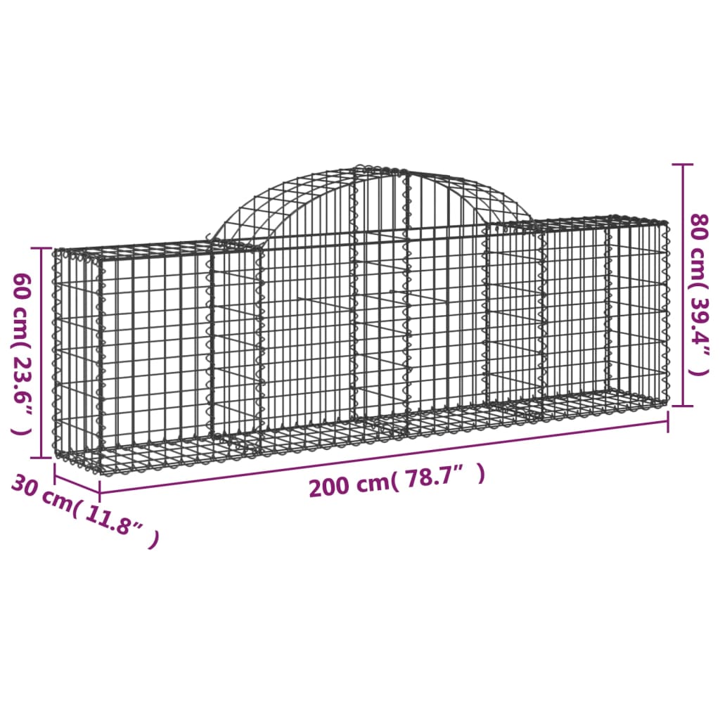 Arched Gabion Baskets 6 pcs 200x30x60/80 cm Galvanised Iron