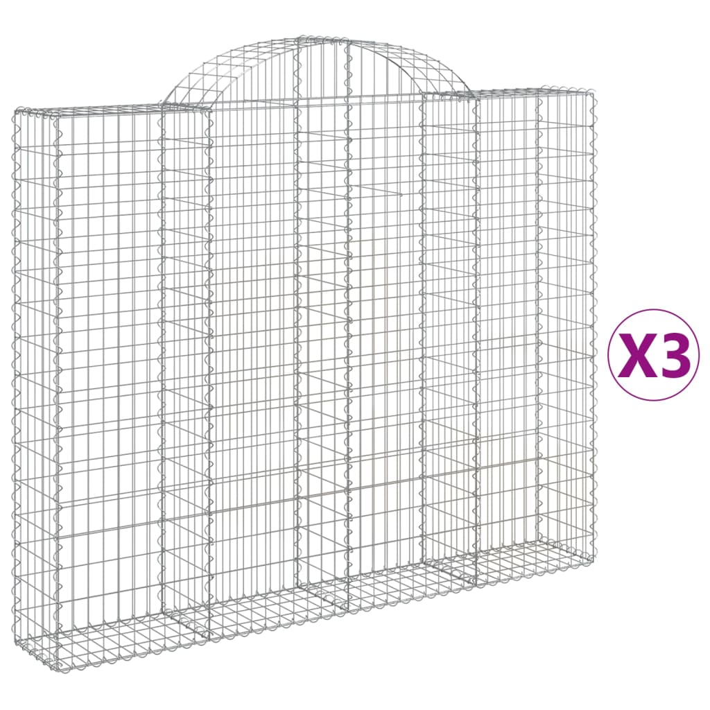 Arched Gabion Baskets 3 pcs 200x30x160/180 cm Galvanised Iron