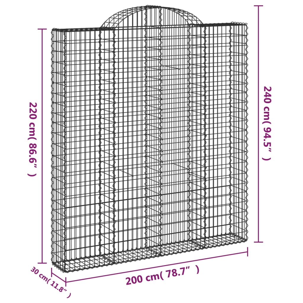 Arched Gabion Baskets 8 pcs 200x30x220/240 cm Galvanised Iron