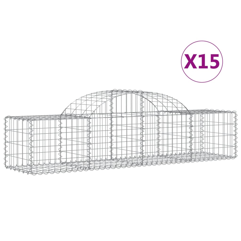 Arched Gabion Baskets 15 pcs 200x50x40/60 cm Galvanised Iron