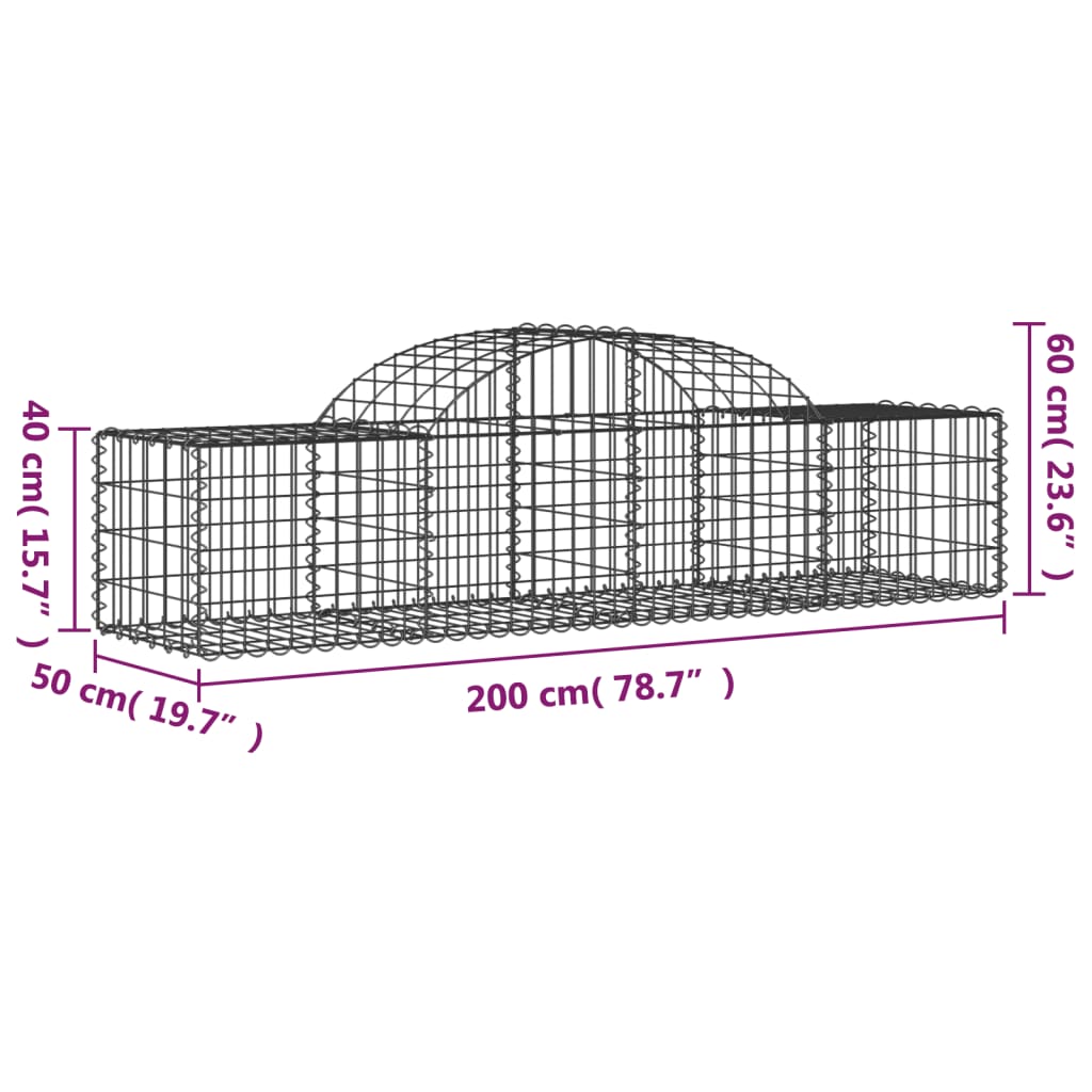 Arched Gabion Baskets 50 pcs 200x50x40/60 cm Galvanised Iron