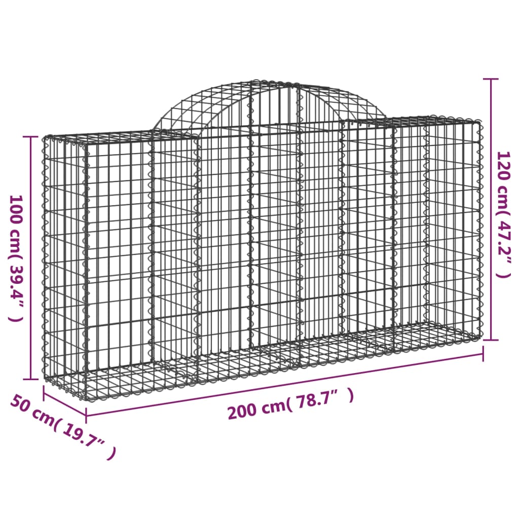 Arched Gabion Baskets 25 pcs 200x50x100/120 cm Galvanised Iron