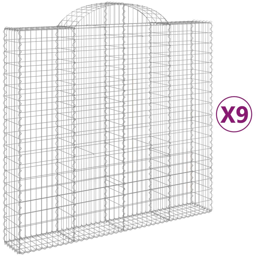 Arched Gabion Baskets 9 pcs 200x50x180/200 cm Galvanised Iron