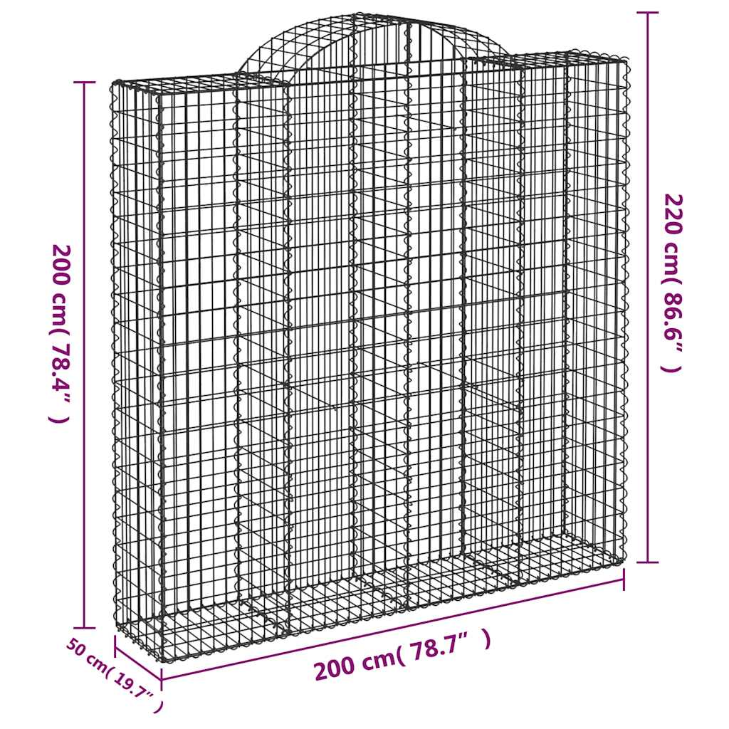 Arched Gabion Baskets 9 pcs 200x50x200/220 cm Galvanised Iron