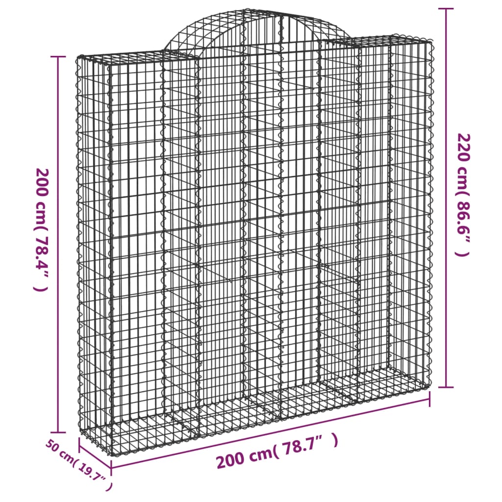 Arched Gabion Baskets 10 pcs 200x50x200/220 cm Galvanised Iron