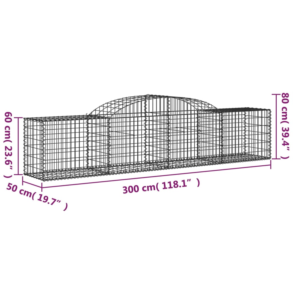 Arched Gabion Baskets 30 pcs 300x50x60/80 cm Galvanised Iron