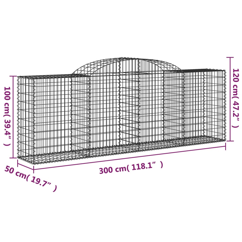 Arched Gabion Baskets 11 pcs 300x50x100/120 cm Galvanised Iron