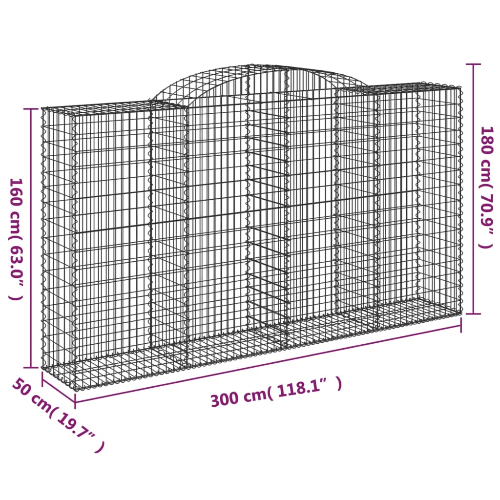Arched Gabion Baskets 10 pcs 300x50x160/180 cm Galvanised Iron
