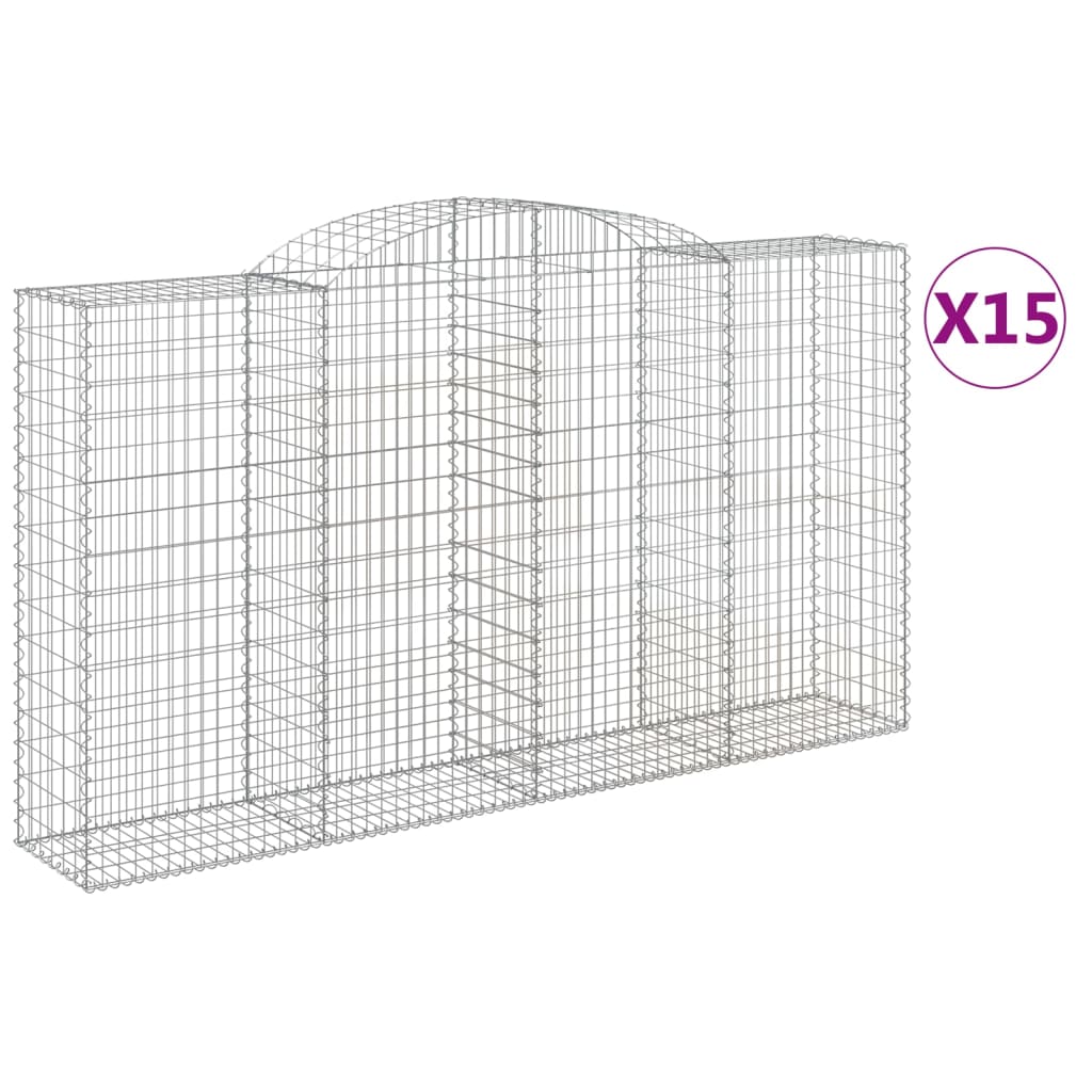 Arched Gabion Baskets 15 pcs 300x50x160/180 cm Galvanised Iron