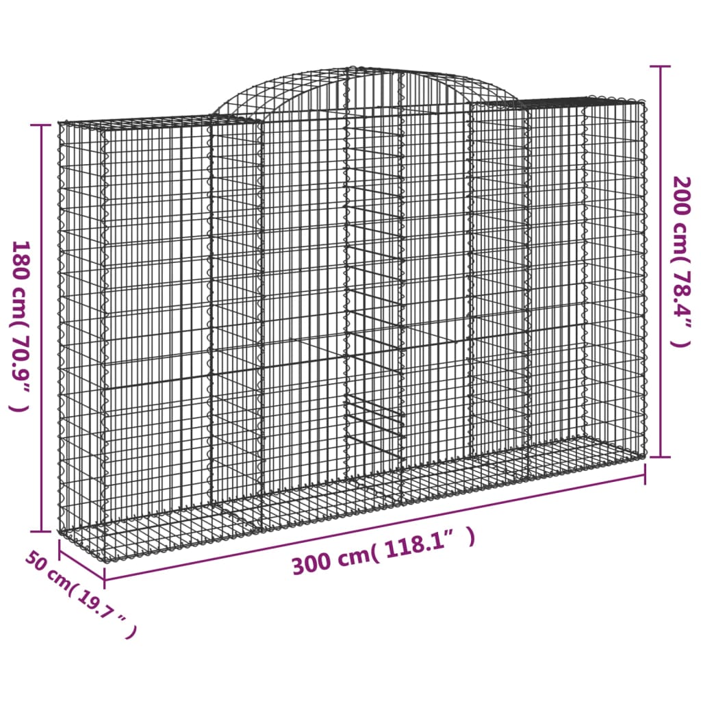 Arched Gabion Baskets 25 pcs 300x50x180/200 cm Galvanised Iron