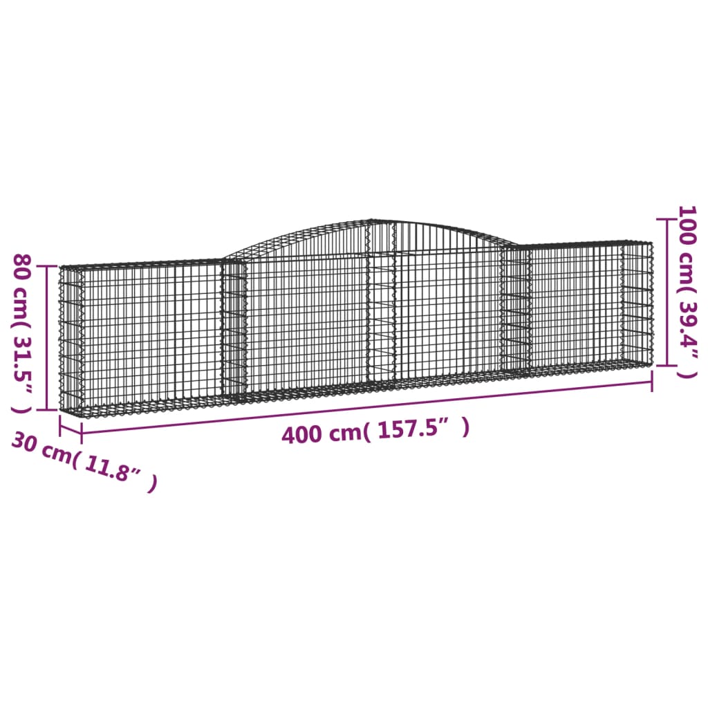 Arched Gabion Baskets 3 pcs 400x30x80/100 cm Galvanised Iron