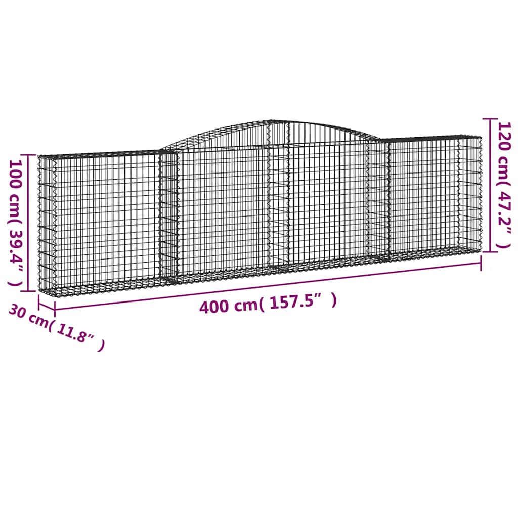 Arched Gabion Baskets 8 pcs 400x30x100/120 cm Galvanised Iron