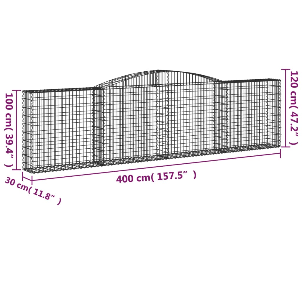 Arched Gabion Baskets 9 pcs 400x30x100/120 cm Galvanised Iron