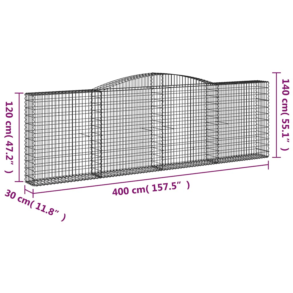 Arched Gabion Baskets 9 pcs 400x30x120/140 cm Galvanised Iron