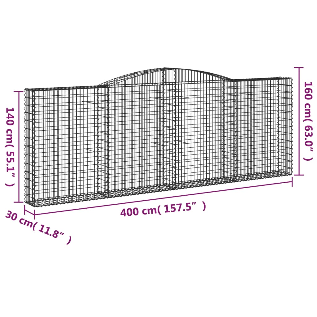 Arched Gabion Baskets 2 pcs 400x30x140/160 cm Galvanised Iron
