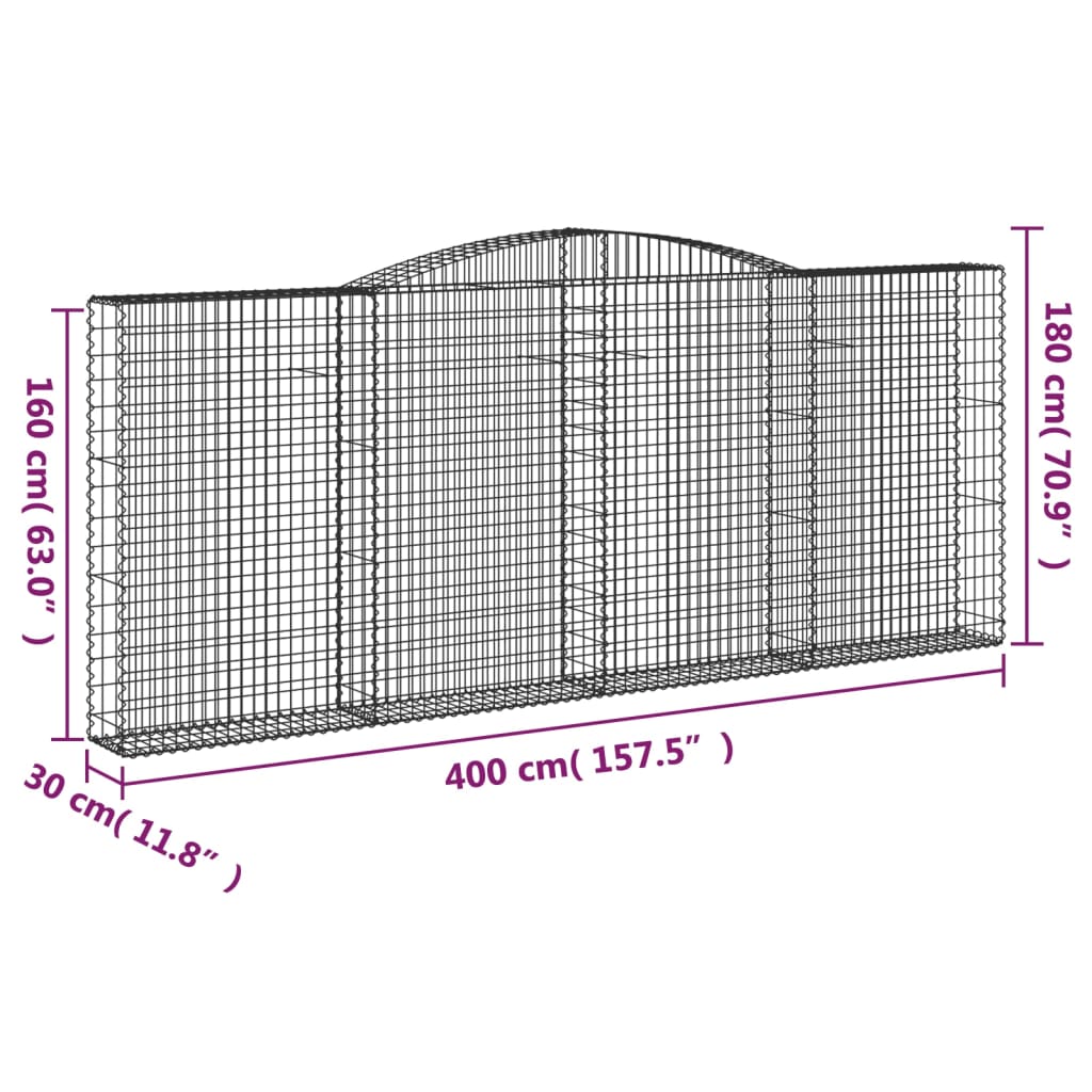 Arched Gabion Baskets 7 pcs 400x30x160/180 cm Galvanised Iron