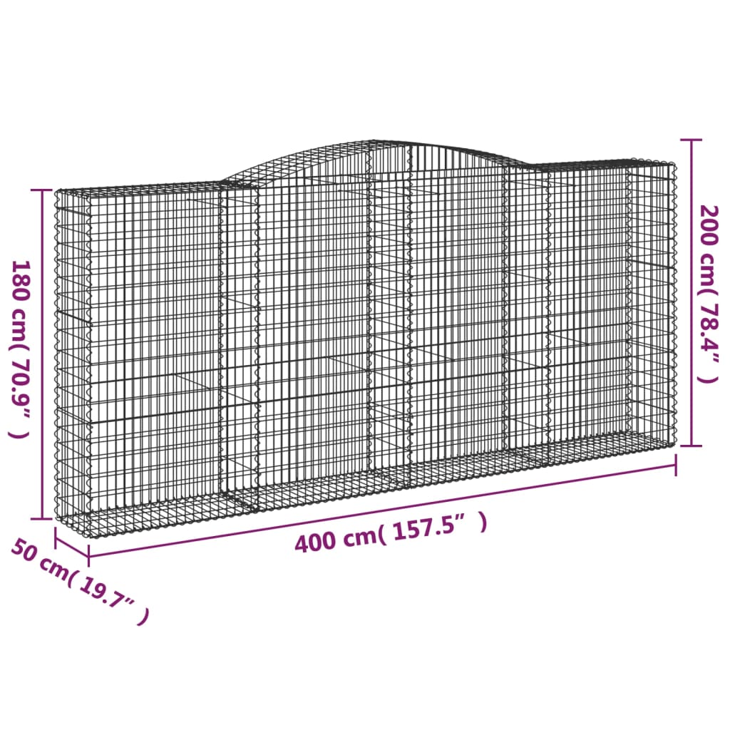 Arched Gabion Baskets 10 pcs 400x50x180/200 cm Galvanised Iron